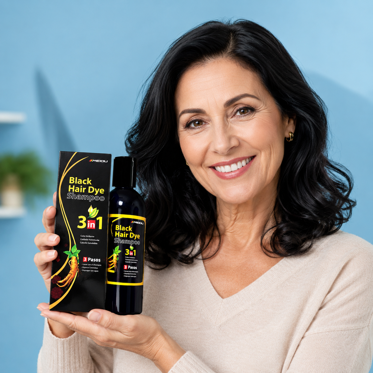 Black Hair Dye Shampoo: Cubre canas rápida y naturalmente
