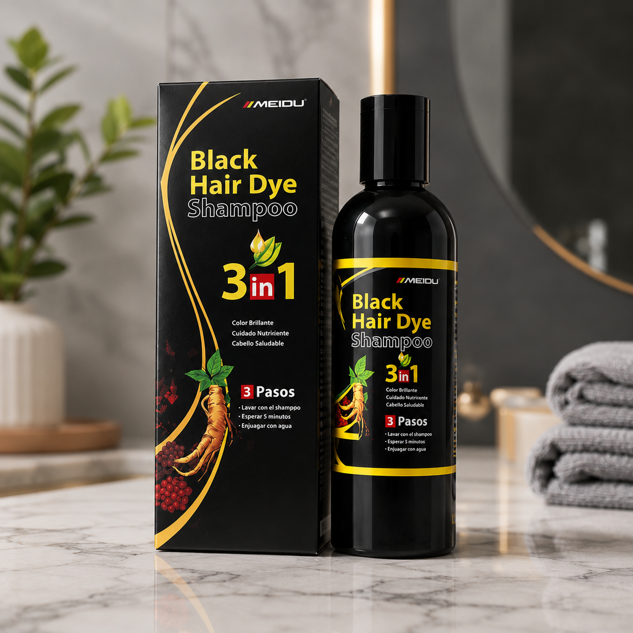 Black Hair Dye Shampoo: Cubre canas rápida y naturalmente